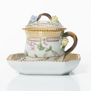 Royal Copenhagen, Cream cup with lid and saucer, "Flora Danica", Royal Copenhagen, Denmark.