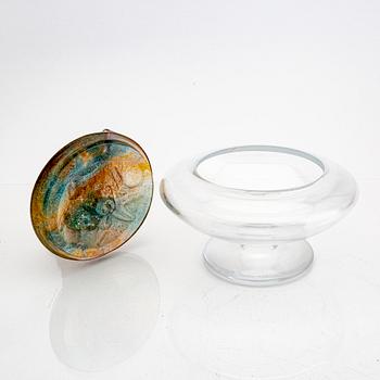 A glass and pate de verrre bowl with lid from Daum France.