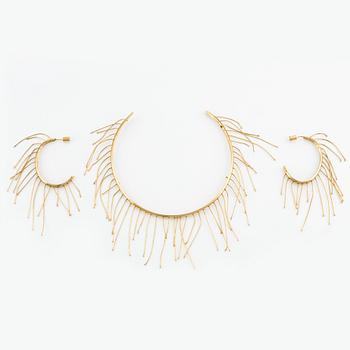 Jil Sander, necklace and earrings, gold-tone metal.