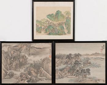 Three paintings, ink and colour on paper, 2 signed Wang hui, after, his school, circa 1900.