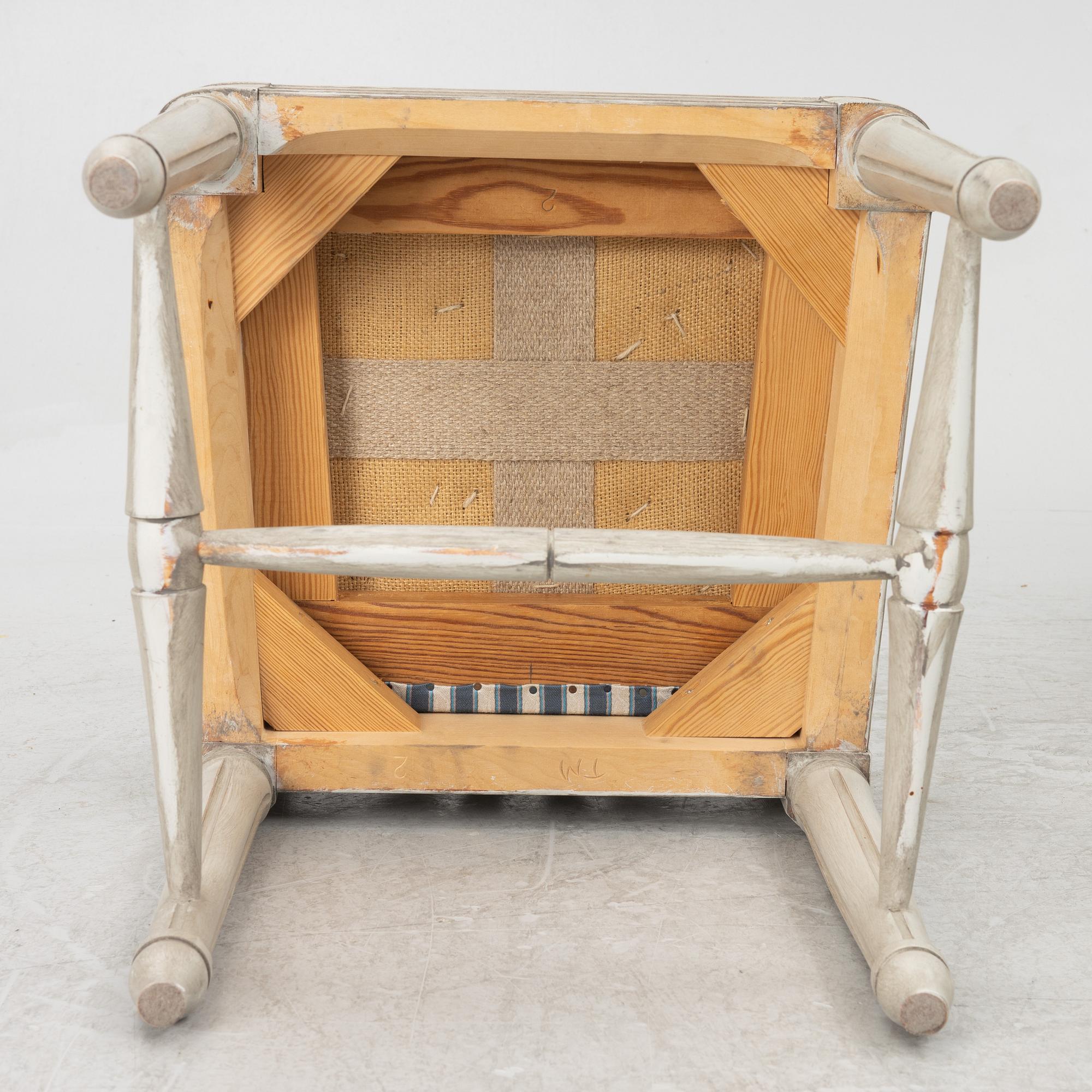 A set of four late Gustavian chairs, circa 1800 and four late Gustavian style chairs, late 20th century.