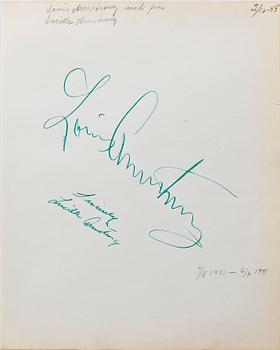 AUTOGRAF, Louis Armstrong (1901-1991), egenhändigt signerad. 1950-tal.