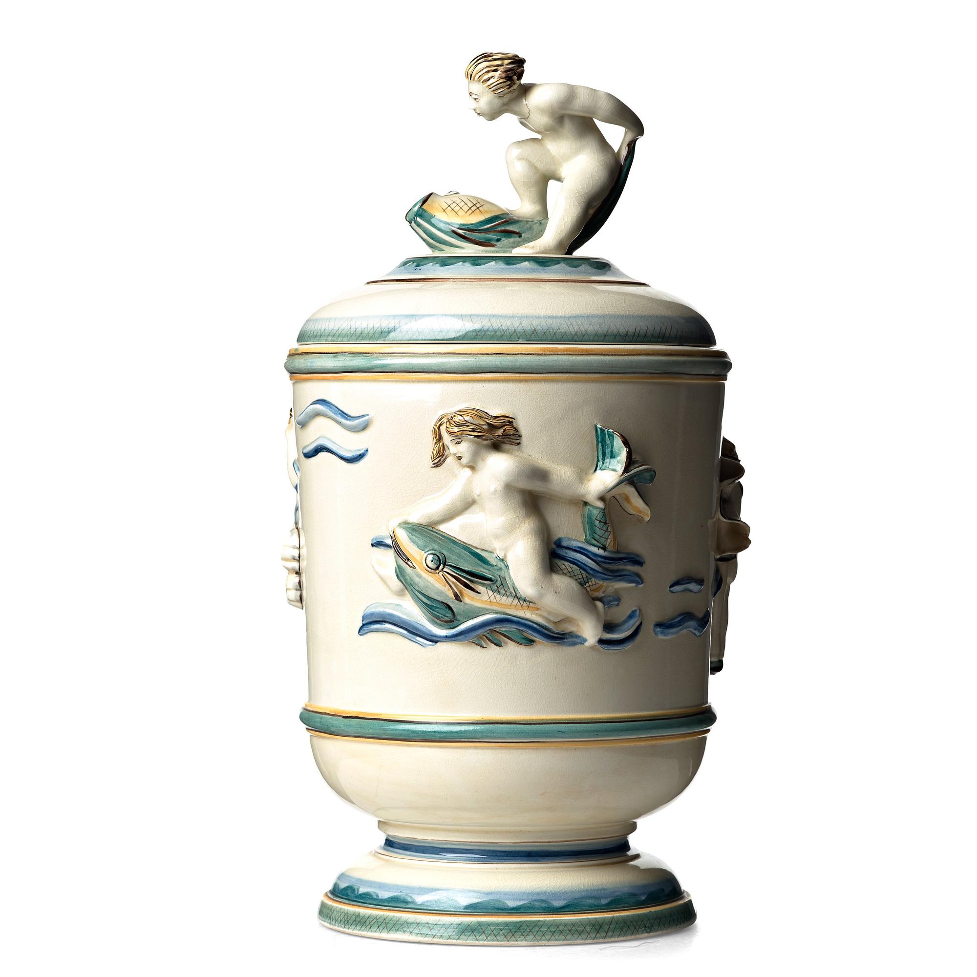 Tyra Lundgren, a creamware urn, Rörstrand, Sweden, ca 1930. This model was included in the 1930 Stockholm exhibition.
