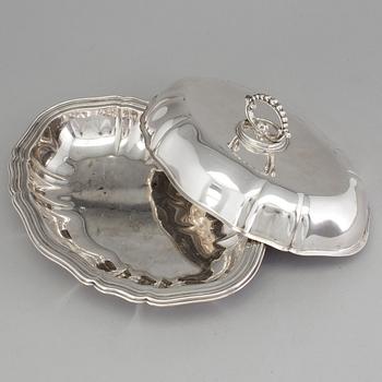 A 20th century silver plate divided serving dish with lid.