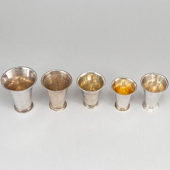 Five Swedish 18th century silver beakers.