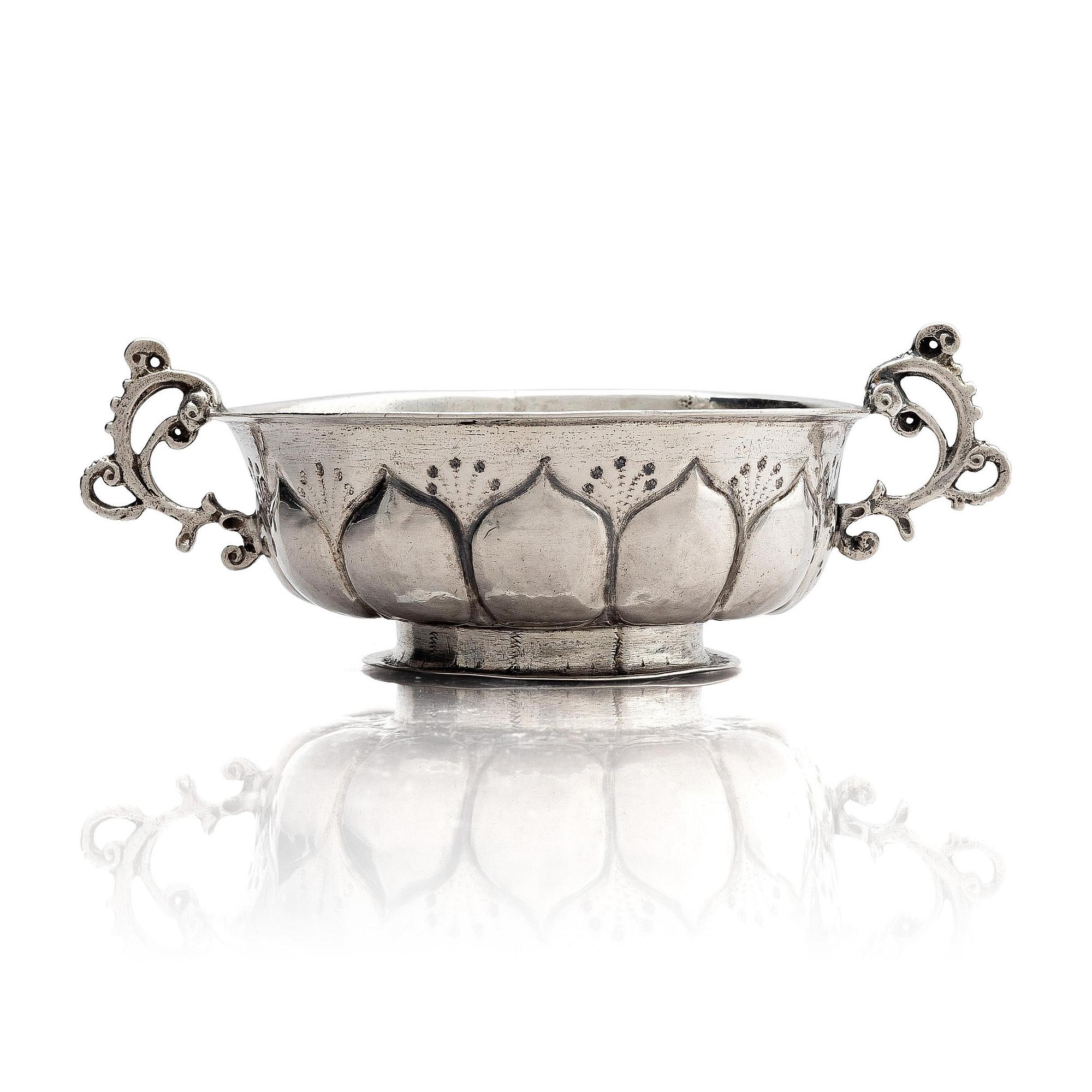 Johan Wallman, brännvinskål, silver, Varberg 1719. Barock.