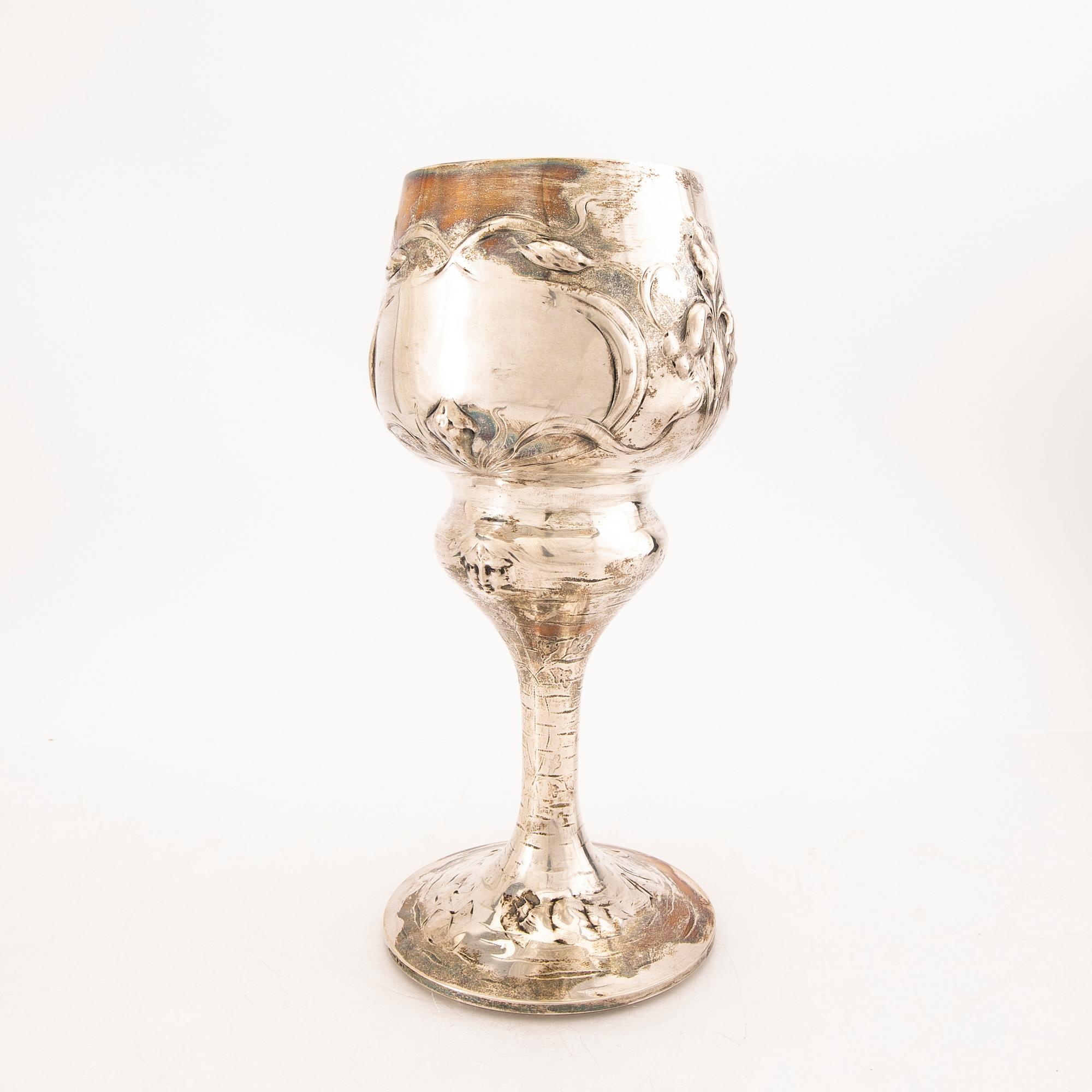 Magnificent trophy, silver, Art Nouveau, A.G Dufva, Stockholm 1905, height 35 cm.