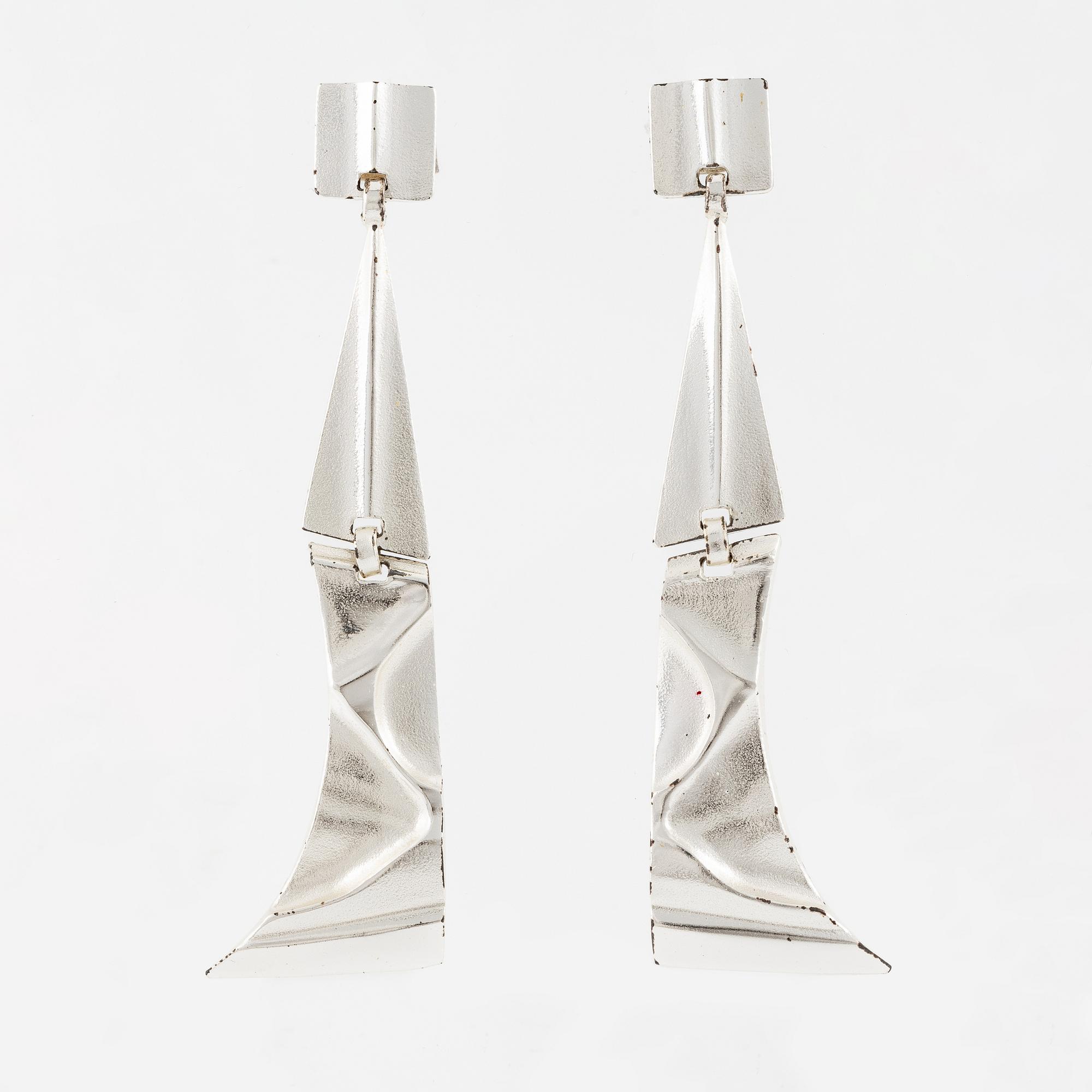 Björn Weckström, a pair of earrings "Silver Facets" for Lapponia, Finland 1987.
