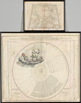 KARTOR, 2 st, grafiska blad, troligen 1700-tal.