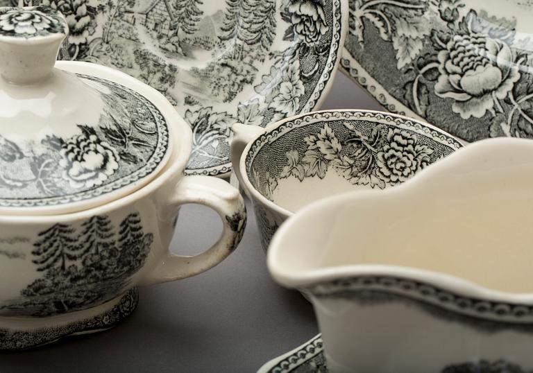 SERVISDELAR, 68 delar, ferrafajans, "Landskap" Reinhard Richter, Arabia 1932-1949.