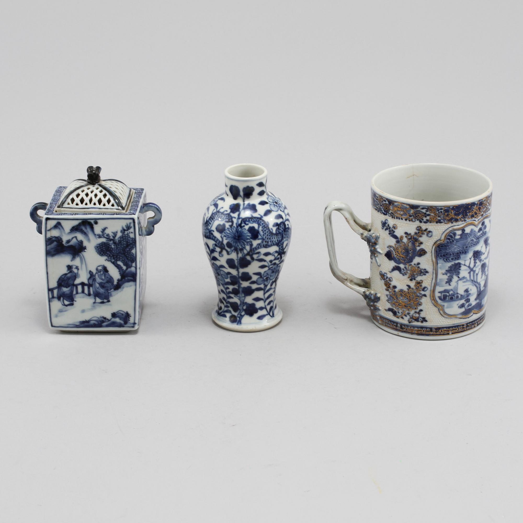 STOP, VAS samt RÖKELSEKAR, porslin, Kina, 1800/1900-tal.