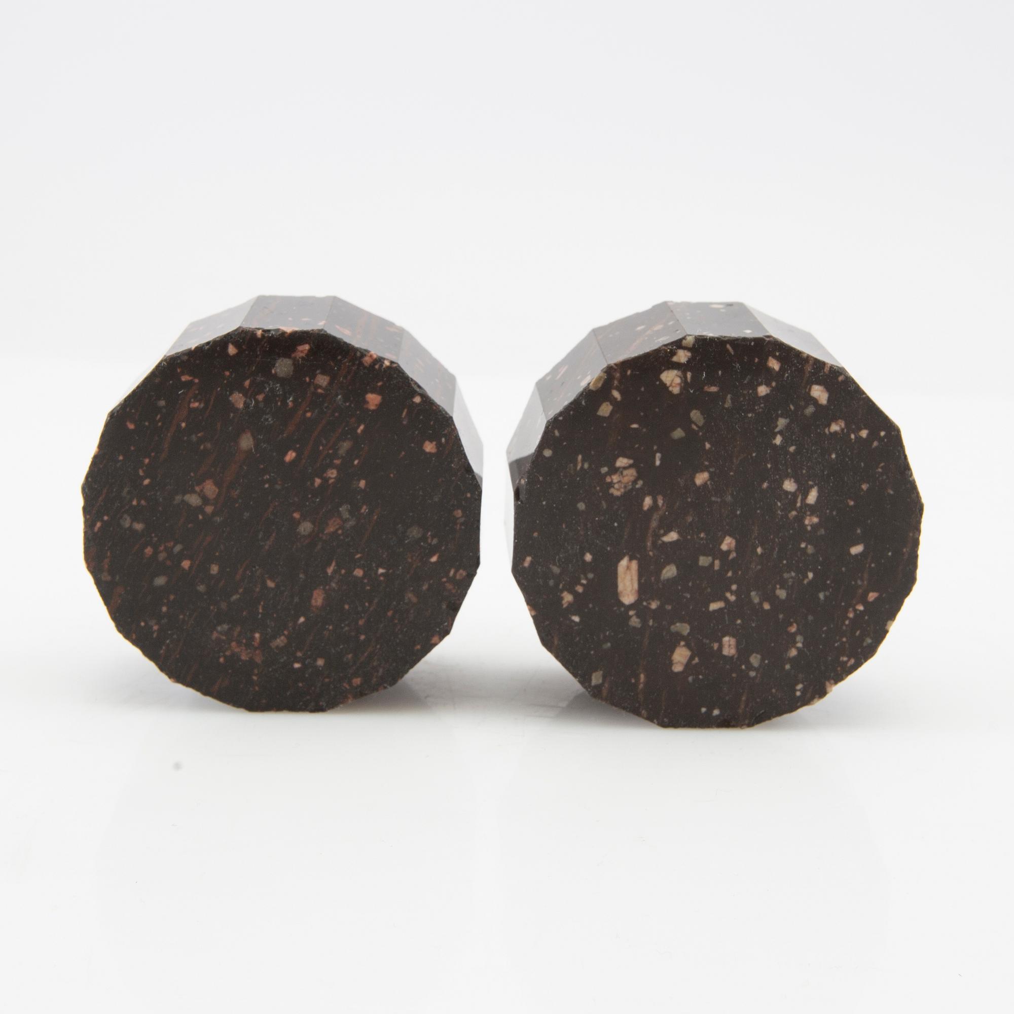 A pair of salt cellars, circa 1800, Rännås porphyry.