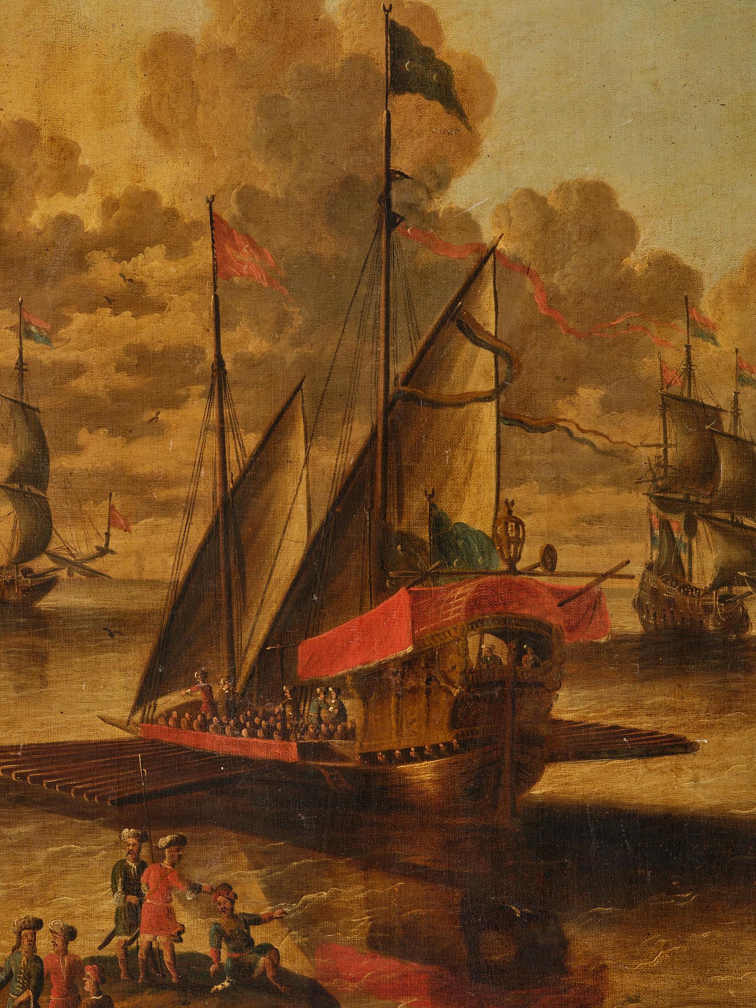 Peter van den Velde, follower of, Ship below the castle.