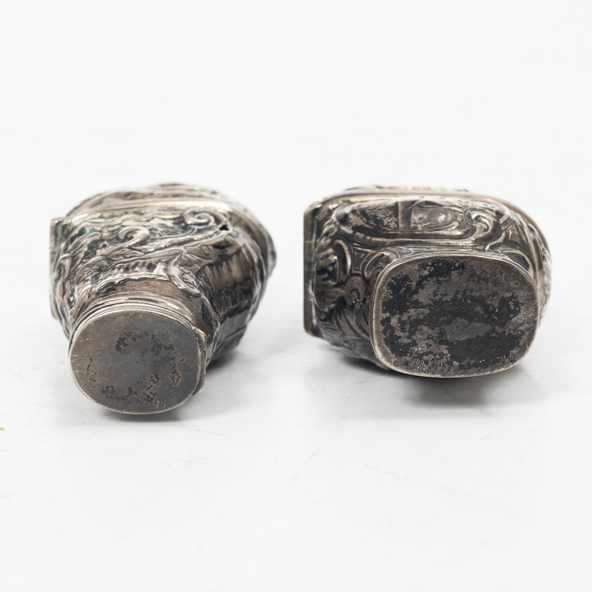 Rokoko, Two silver snuff boxes, Northern Europe, 18th century.