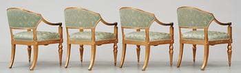 A late Gustavian early 19th Century seating, comprising seven parts (one sofa, four armchairs, two chairs).