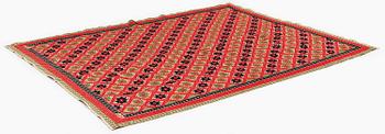 A bed cover, flat weave, c. 186 x 134 cm, Western Scania, signed THS and dated 1843.
