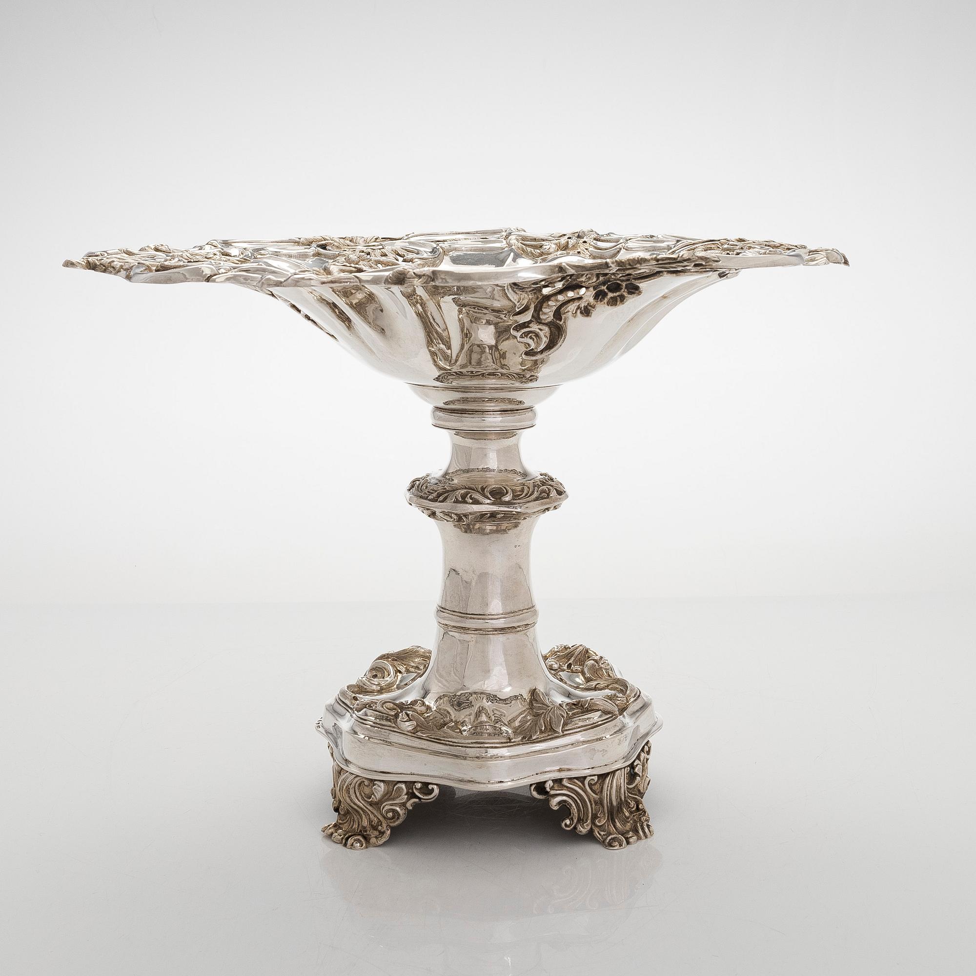 A silver centerpiece bowl, neo-Rococo, Gustav Möllenborg, Stockholm 1848.