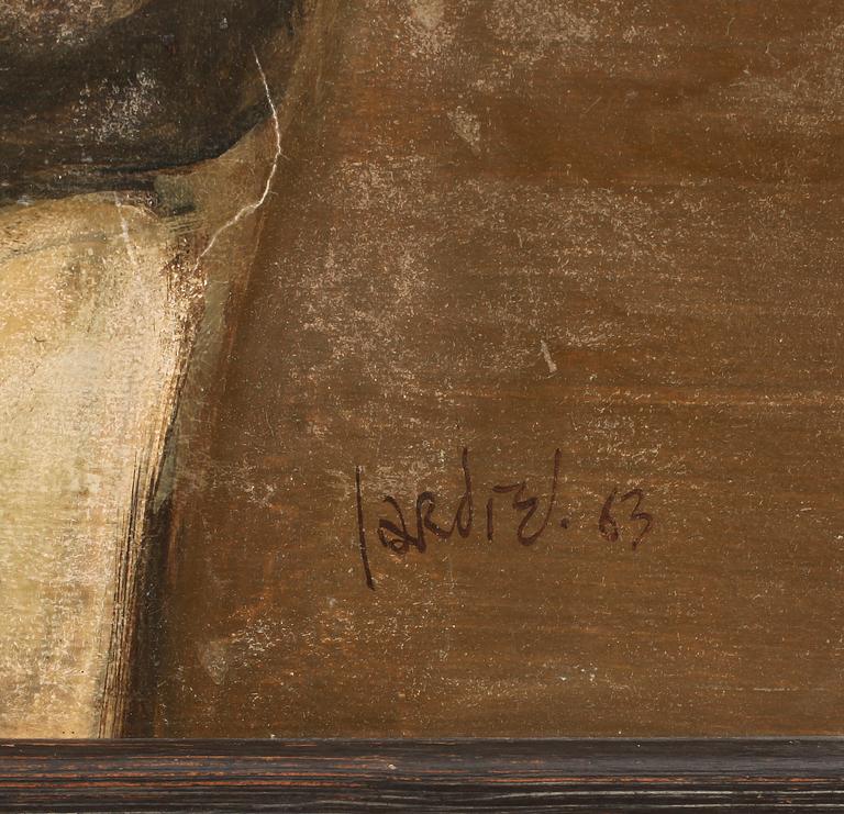 JOSÉ PAREDES JARDIEL, blandteknik på duk fästad på masonitpannå, sign och dat -63.