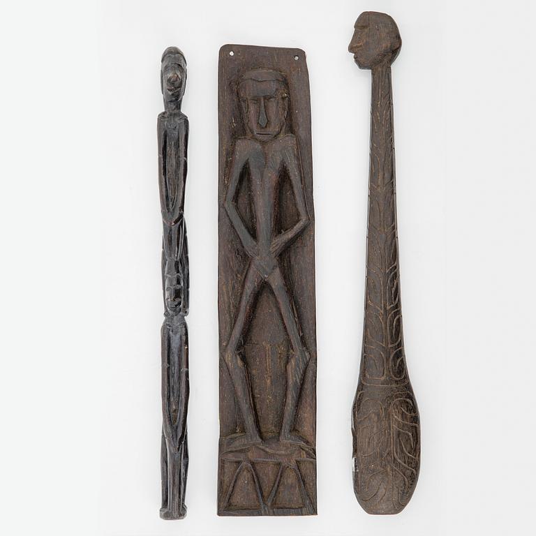 A group of three Asmat wood carvings/sculptures, Indonesia, Jakarta, 20th Century.