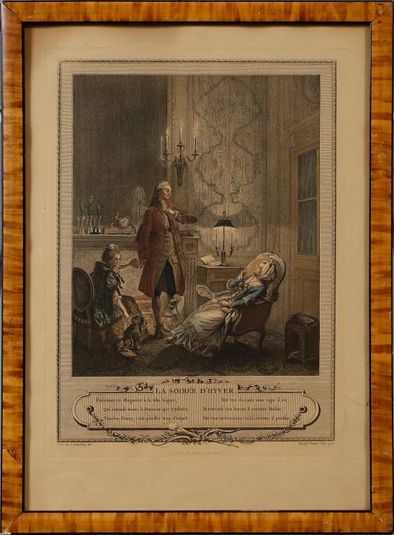 GRAVYRER, 5 st, delvis kolorerade kopparstick, 1700/1800-tal.