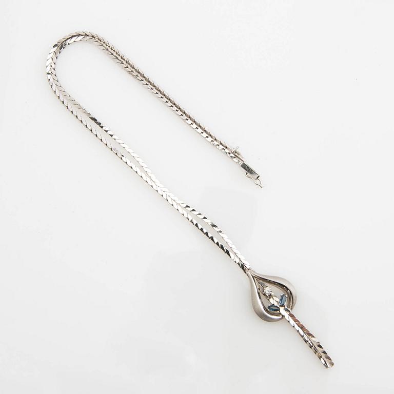 Necklace, 14K white gold with sapphires and diamond.