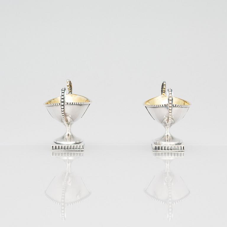 A pair of Swedish Gustavian 18th Century parcel-gilt silver salt cellars, Pehr Zethelius, Stockholm 1793.