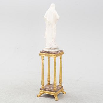 An alabaster sculpture with pedestal, 20th century.