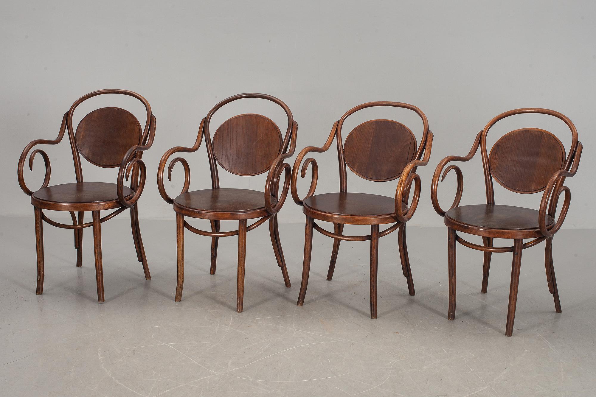 KARMSTOLAR, 4 st, Cafémodell, Thonet-stil, 1900-tal.