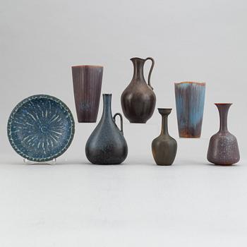 Gunnar Nylund, a set of five stoneware vases, a jug and a bowl, Rörstrand, 1950's/1960's.