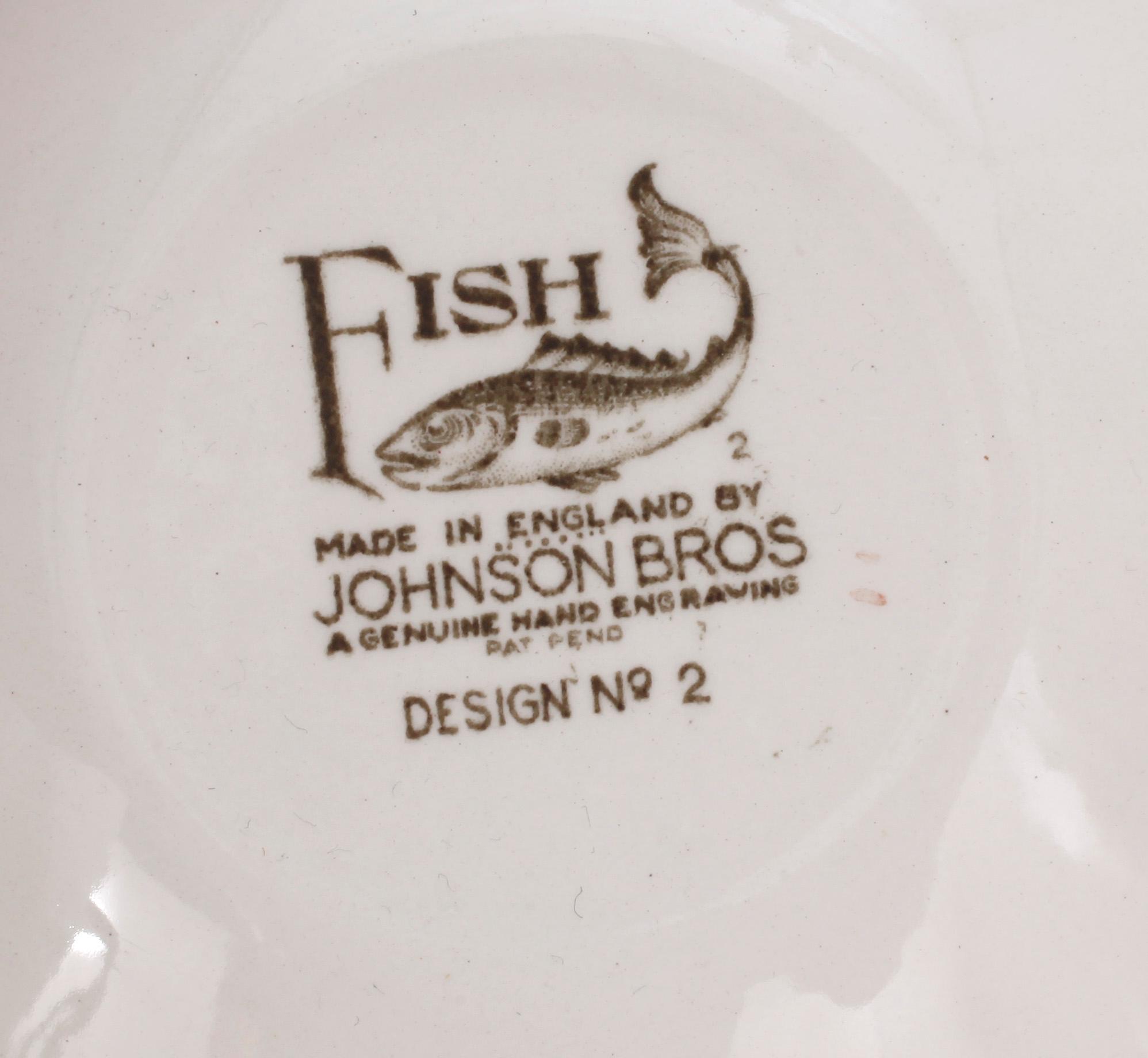 FISKSERVIS, 16 delar, flintgods, Johnson Bros, England.