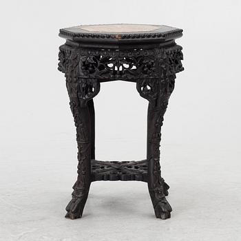 A Chinese small table, carved wood and stone, 1900s.