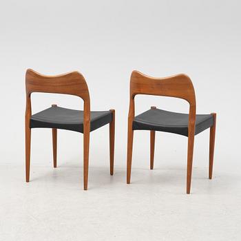 Arne Hovmand-Olsen, six teak chairs, Mogens Koch, Denmark, mid 20th Century.