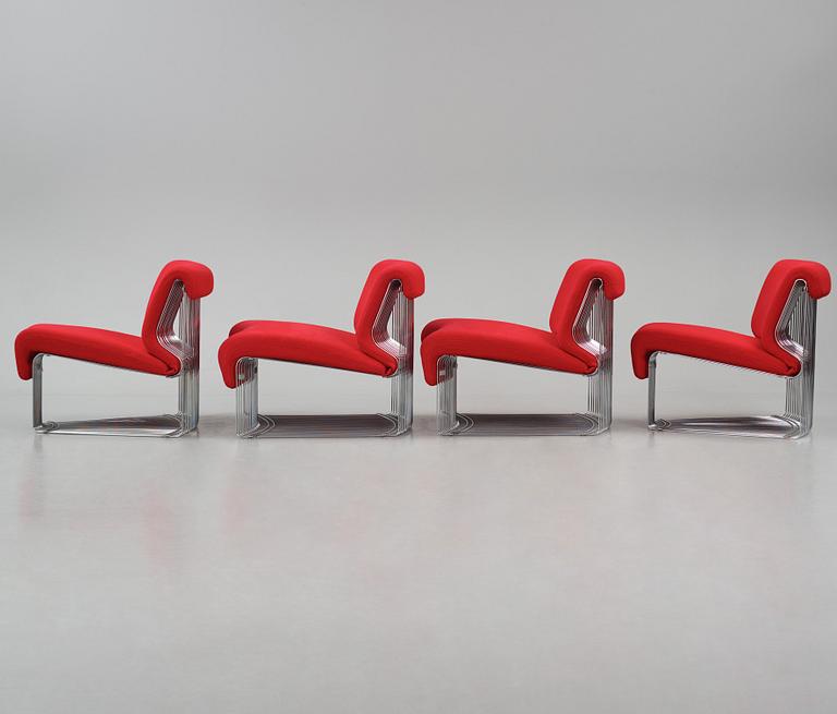 Verner Panton, modulsoffa, fyra delar, "Pantonova", modell "105T" & "106T", Fritz Hansen, Danmark, efter 1971.