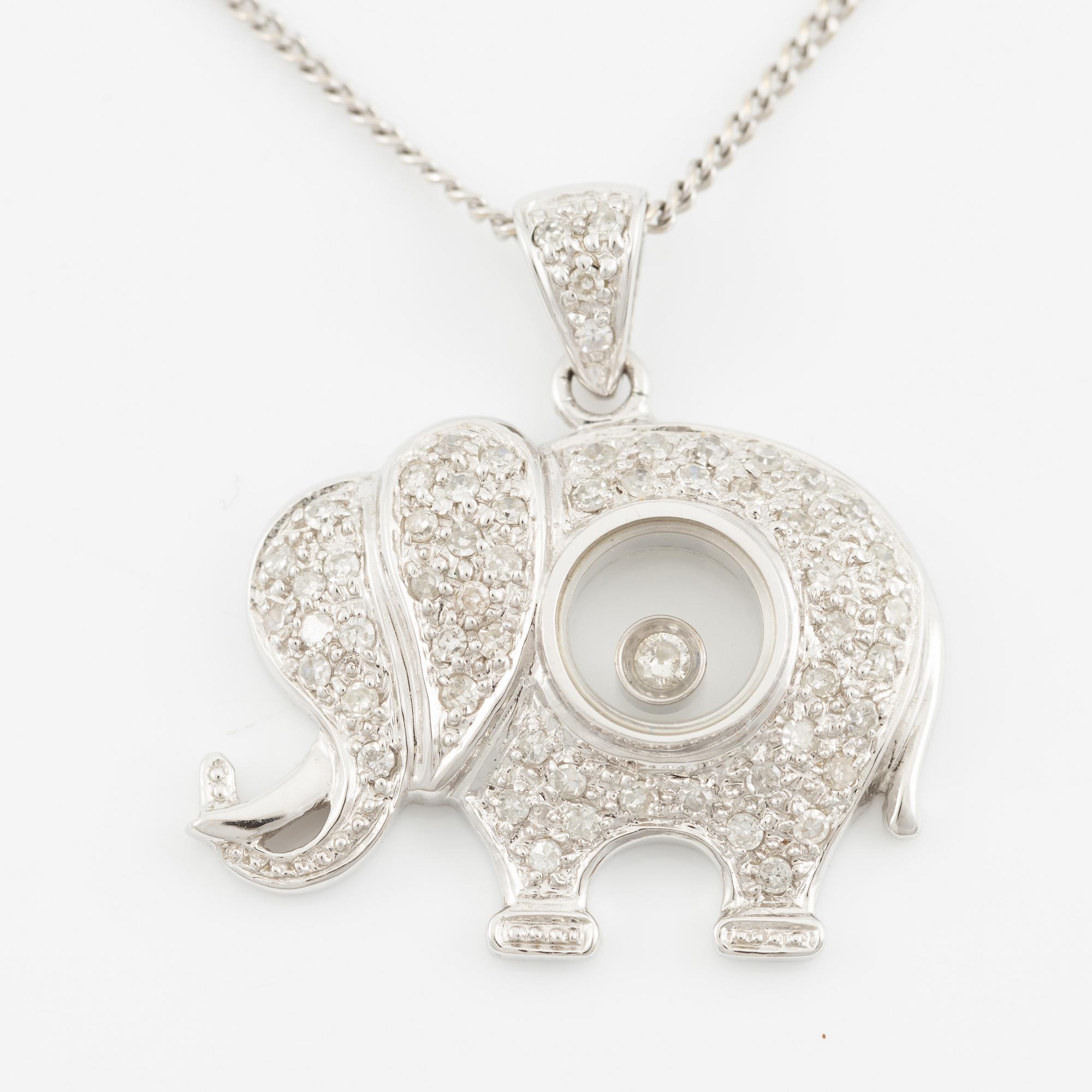 Necklace in the form of an elephant, 18K white gold with brilliant-cut and small octagonal-cut diamonds.