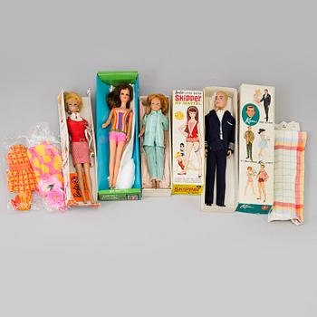 BARBIEDOCKOR, 4 st med tillbehör, Mattel, 1960-tal.