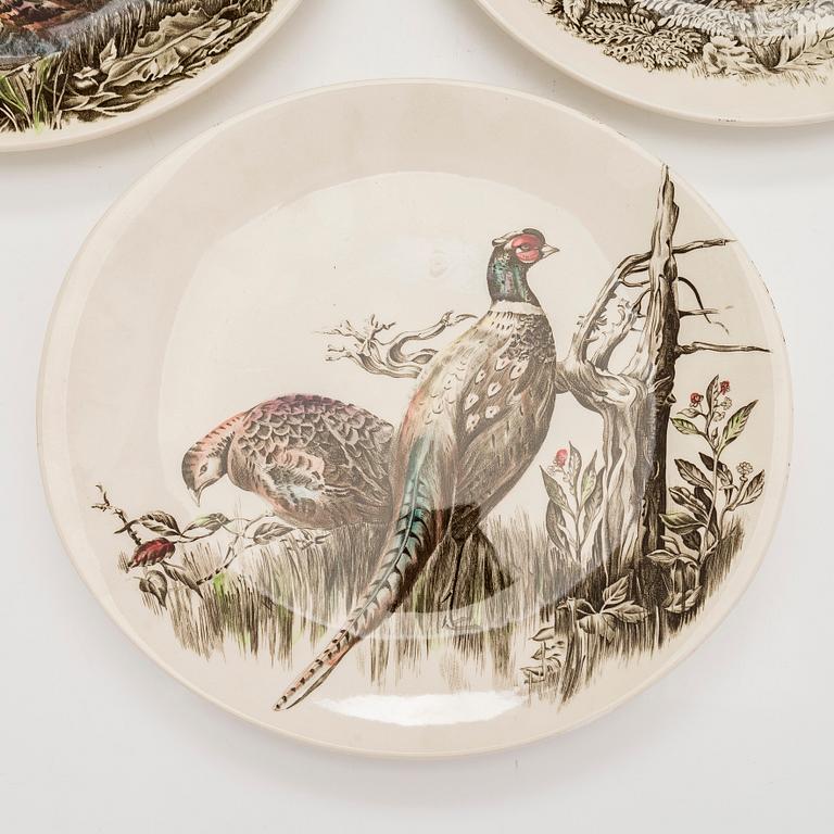 9 “Birds” plates, earthenware, Johnson Bros, England, first half/mid-20th century.