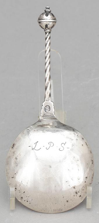 BRÄNNVINSSKED, silver, Lucas Andersen Steen (verksam i Bergen 1619-1658-). Vikt ca 27 cm.