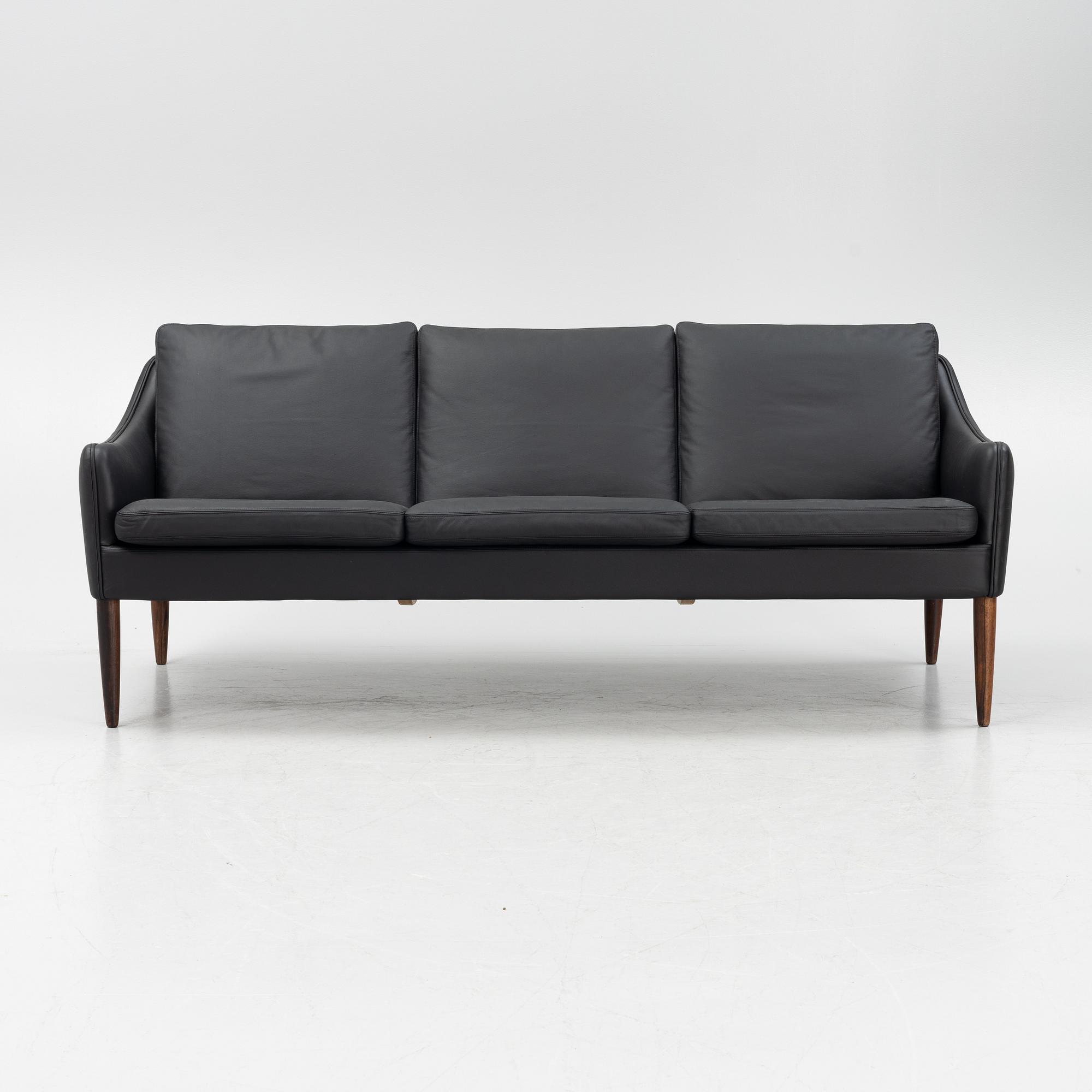 Hans Olsen, a leather and rosewood sofa, C/S Møbler, Denmark, 1960's.