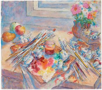 604. Eerik Haamer, Still life with brushes and paint tubes.