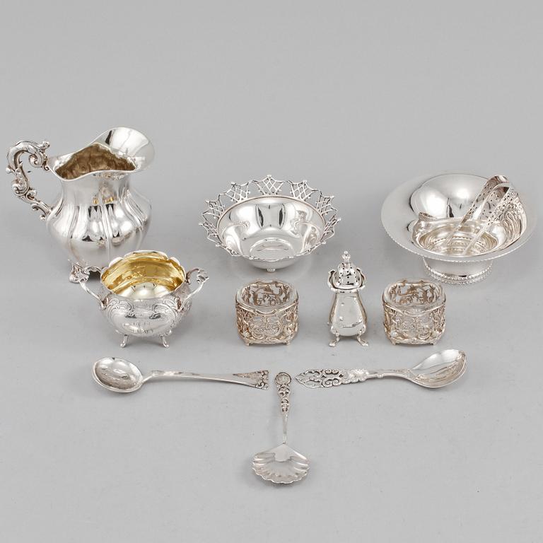 PARTI SILVER, 11 delar, 1800/1900-tal, vikt 530 g.