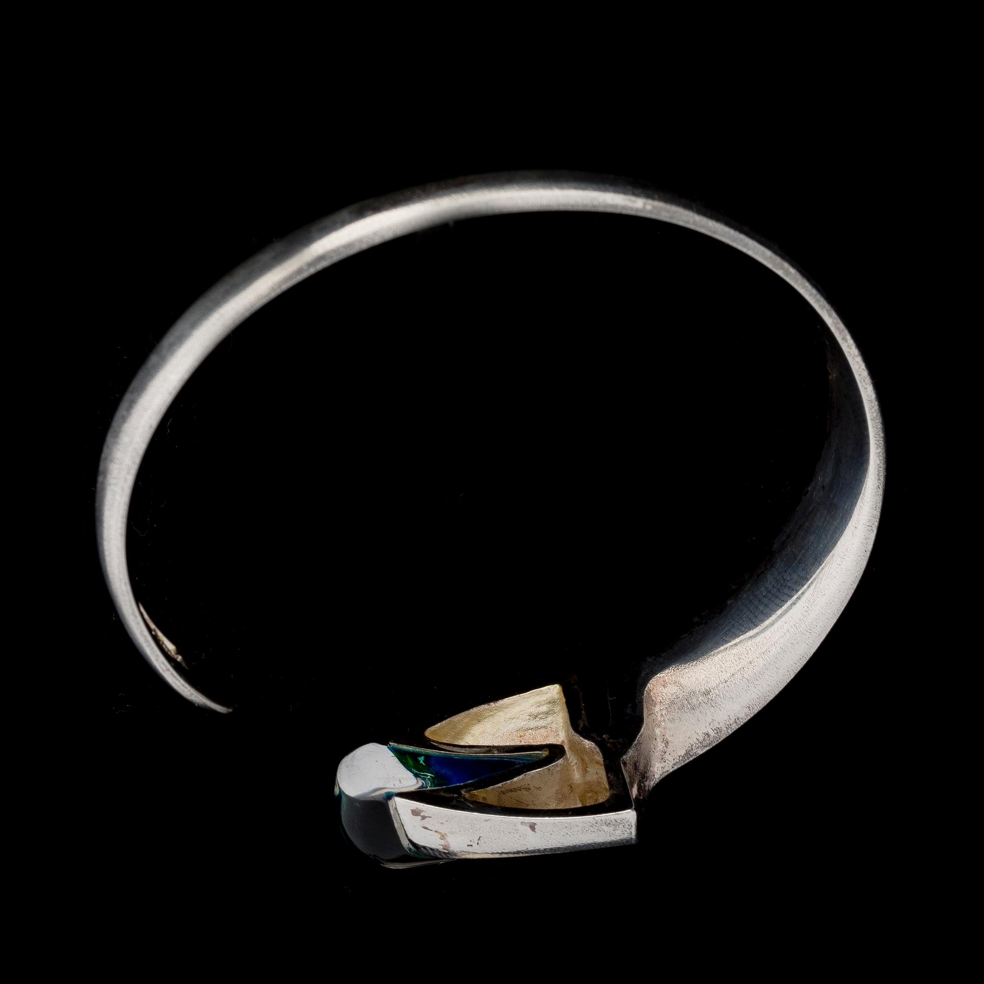 BJÖRN WECKSTRÖM, halssmycke, armband och ring. Silver och akryl, Lapponia 1974.