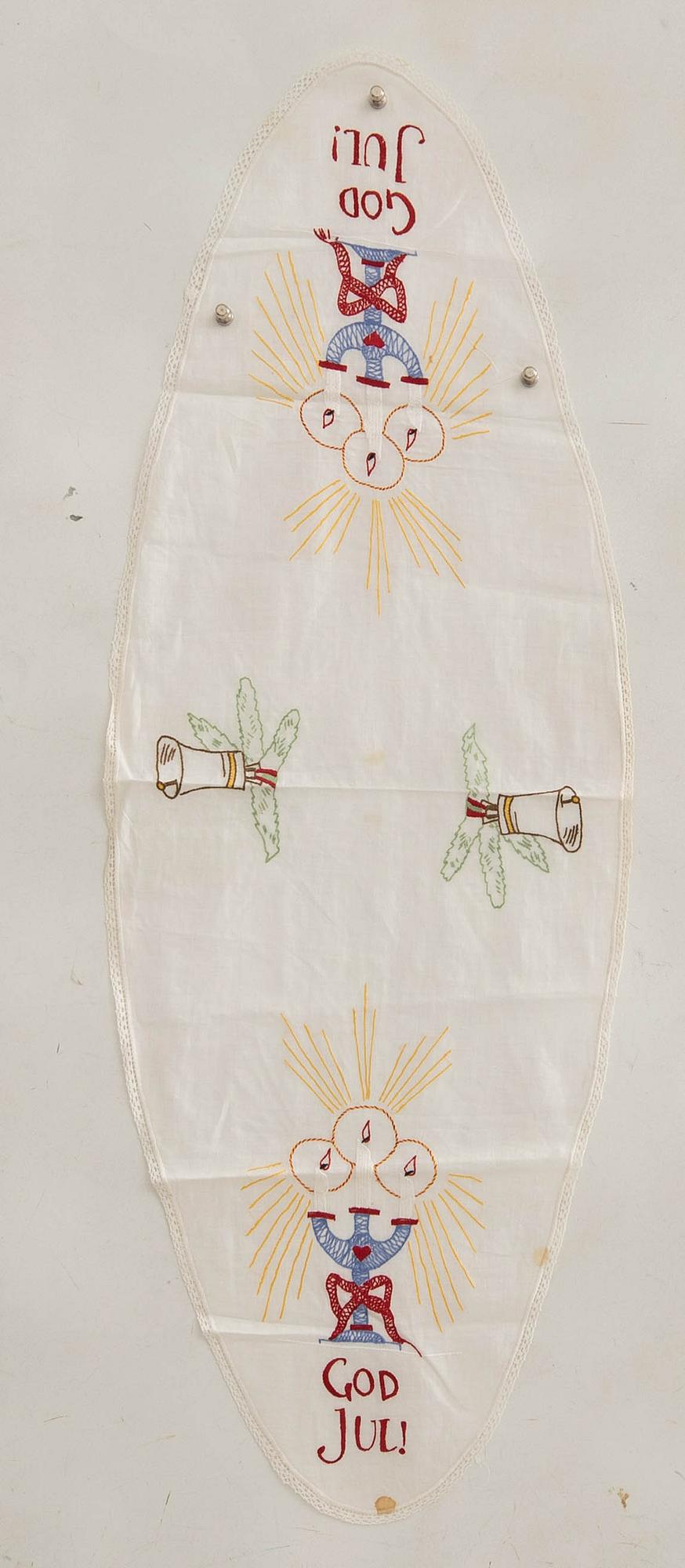 A collection of smaller Christmas tablecloths, runners, and wall hangings, approximately 34 pieces, mid/second half of the 20th century.