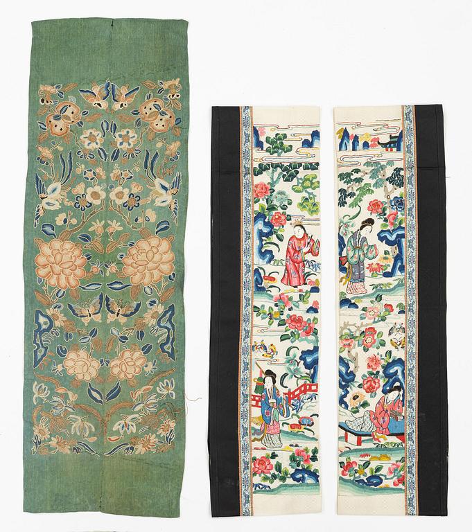 A group of Chinese embroidered textiles, Qing dynasty, 19th and 20th century. (6 pieces).