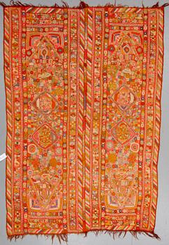 A semi-antique embroidered textile by the Marsh Arabs/nomads in Iraq, ca 232 x 164 cm.