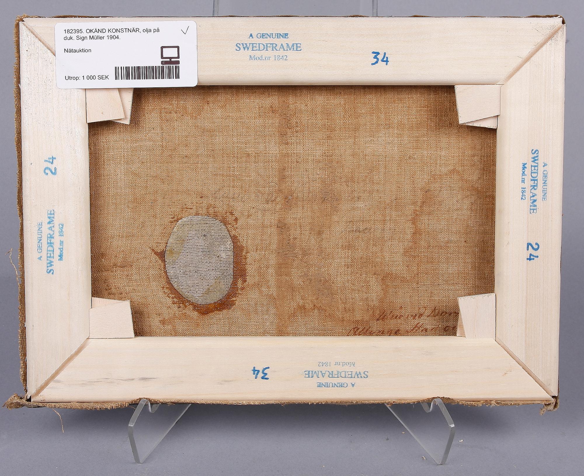 OKÄND KONSTNÄR, olja på duk. Sign Müller 1904.