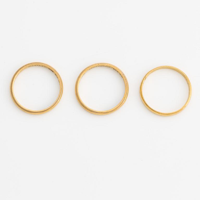 Rings, 3 pcs, smooth, 23K gold.