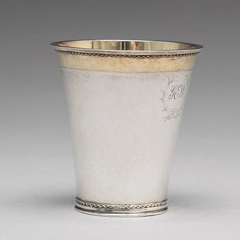 A Swedish early 18th century parcel-gilt silver beaker, mark of Augustinus Rudman, Gavle (1696-1746).