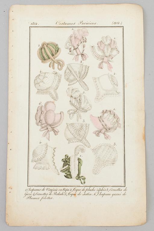 A SET OF 22 HAND COLOURED FASHION ILLUSTRATIONS, early 19th century.