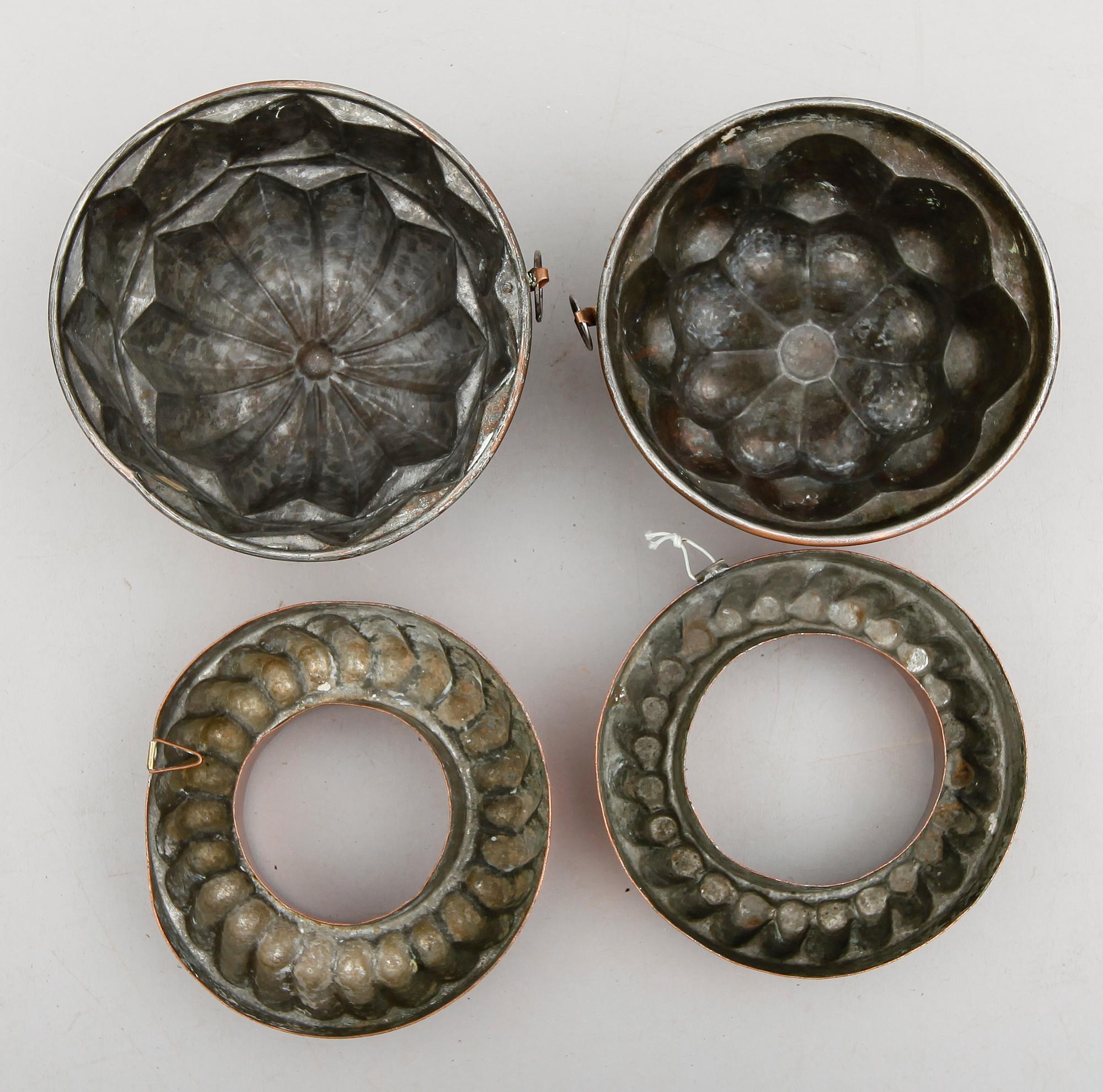 ALADÅBFORMAR, 4 st, koppar, sekelskiftet 1900.