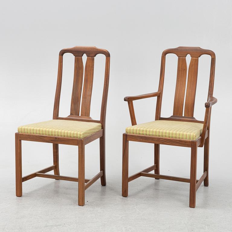 Carl Malmsten, two armchairs and four chairs, model "Ambassadör", Åfors Möbelfabrik, Sweden.